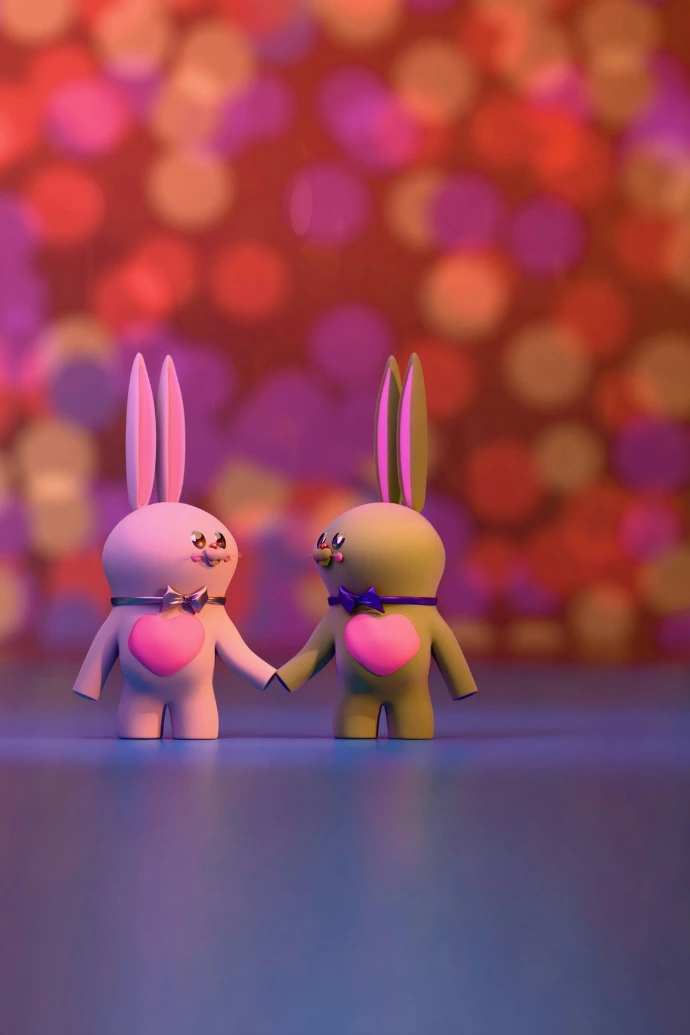 Two cartoon rabbits holding hands